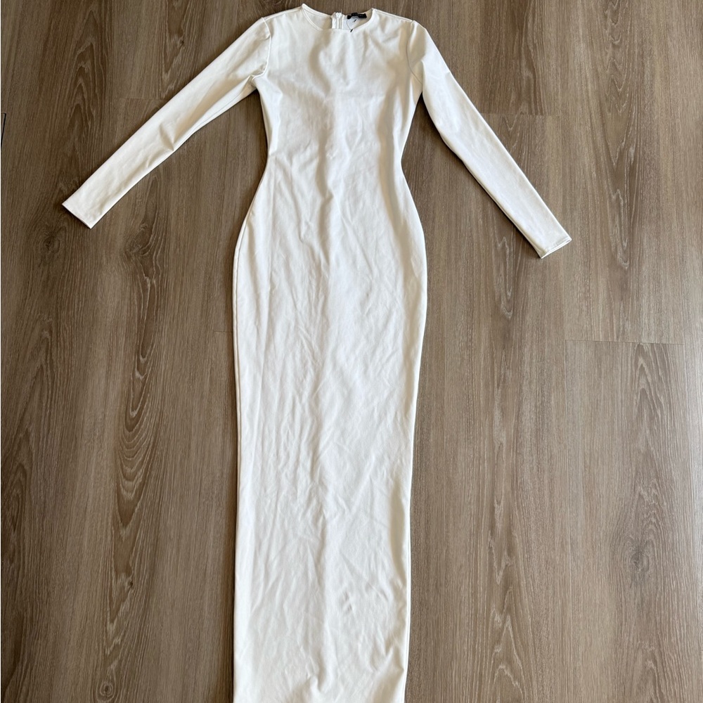 Naked Wardrobe Cream Long Sleeve Dress